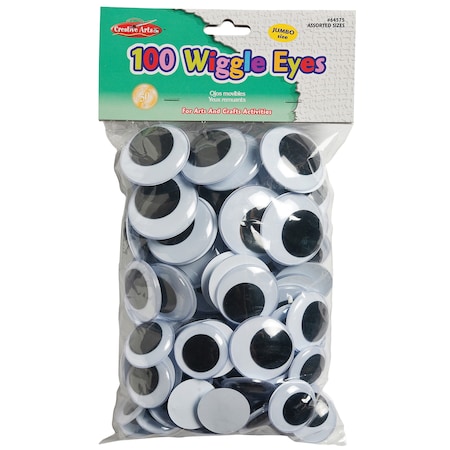 Charles Leonard Wiggle Eyes, Jumbo Round, Assorted Sizes, Black, PK100 64575